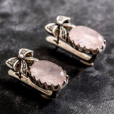 Ribbon Earrings, Rose quartz Earrings, Natural Rose Quartz, January Birthstone, Unique Earrings, Pink Earrings, Silver Earrings, Rose Quartz
