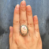 Vintage Rhodochrosite Ring, Real Rhodochrosite, Pink Oval Ring, Silver Statement Ring, Victorian Ring, Bezel Ring, Rare by Adina