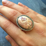 Vintage Rhodochrosite Ring, Real Rhodochrosite, Pink Oval Ring, Silver Statement Ring, Victorian Ring, Bezel Ring, Rare by Adina