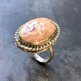 Vintage Rhodochrosite Ring, Real Rhodochrosite, Pink Oval Ring, Silver Statement Ring, Victorian Ring, Bezel Ring, Rare by Adina