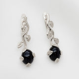 Rose Gold Onyx Earrings - Black Drop Earrings - Vintage Leaf Earrings