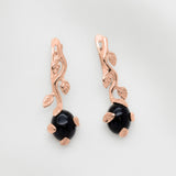 Long Onyx Earrings - Black Leaf Earrings - Branch Onyx Earrings