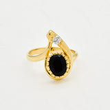 Teardrop Onyx Ring - Black Oval Ring - Vintage Onyx Ring