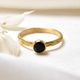 Onyx Boho Ring - Round Black Ring - Embossed Onyx Band