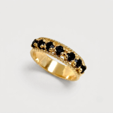Wide Onyx Band - Black Eternity Ring - Gold Onyx Band