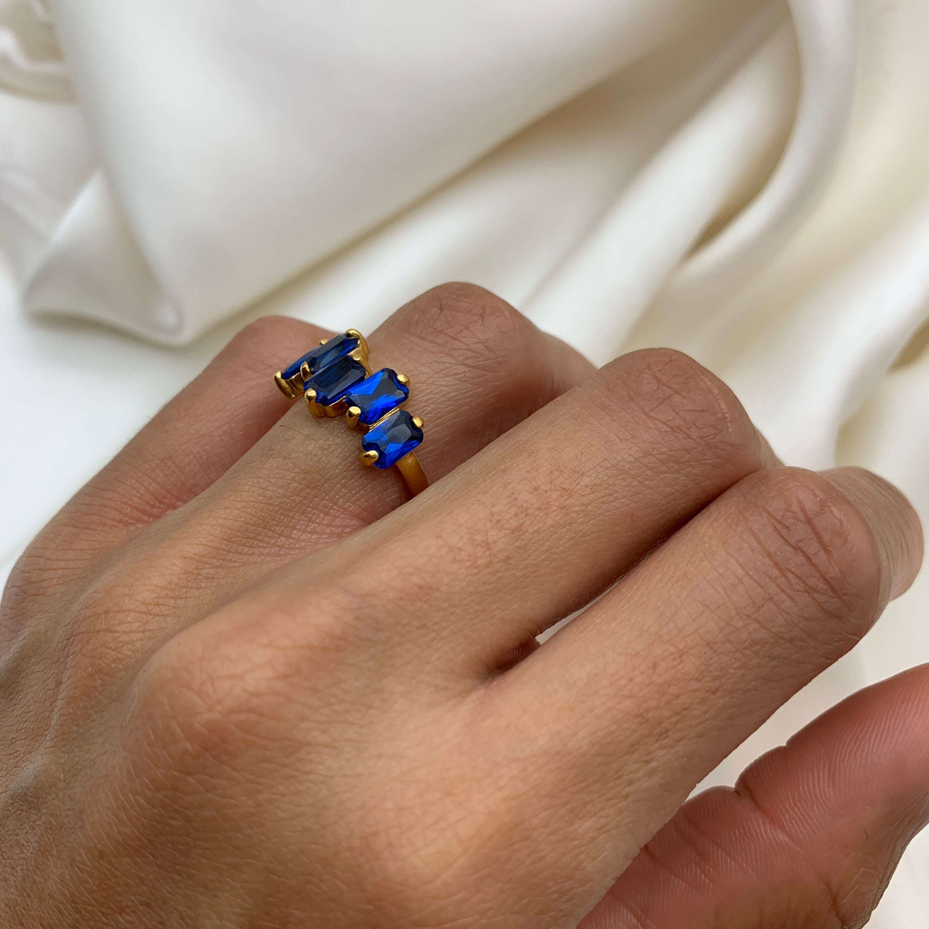 Gold Sapphire Ring, Baguette Ring, Created Sapphire, Gold Sapphire Band, Emerald Cut Ring, Gold Vermeil Ring, Blue Sapphire Ring, Blue Ring