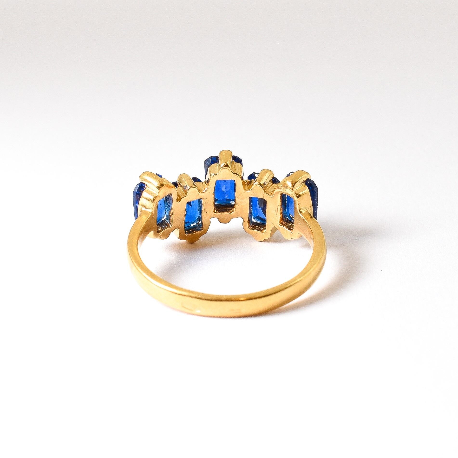 Gold Sapphire Ring, Baguette Ring, Created Sapphire, Gold Sapphire Band, Emerald Cut Ring, Gold Vermeil Ring, Blue Sapphire Ring, Blue Ring