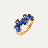 Created Sapphire Ring made in 18k Gold Vermeil with Baguette Created Blue Sapphire in Cluster setting, September Birthstone gift idea, symbolizes sincerity, truth, and faithfulness, ideal for everyday wear and perfect for birthday gifting and special occasions.