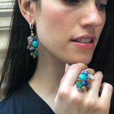 Multistone Boho Ring, Amazonite Ring, Statement Ring, Heavy Ring, Colorful Ring, Amber Ring, Solid Silver Ring, Bubble Ring, Sodalite