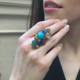 Multistone Boho Ring, Amazonite Ring, Statement Ring, Heavy Ring, Colorful Ring, Amber Ring, Solid Silver Ring, Bubble Ring, Sodalite