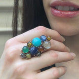 Multistone Boho Ring, Amazonite Ring, Statement Ring, Heavy Ring, Colorful Ring, Amber Ring, Solid Silver Ring, Bubble Ring, Sodalite