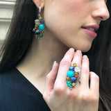 Multistone Boho Ring, Amazonite Ring, Statement Ring, Heavy Ring, Colorful Ring, Amber Ring, Solid Silver Ring, Bubble Ring, Sodalite