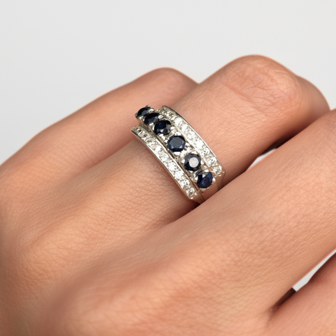 Natural Sapphire Ring in 925 Sterling Silver with Round Channel-Set Blue Sapphire, perfect for gifting and everyday wear.