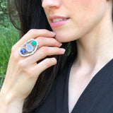 Large Boho Ring, Rainbow Moonstone Ring, Artisan Ring, Statement Ring, Big Bohemian Ring, Long Ring, Big Oval Ring, Sodalite, Chrysoprase