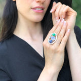 Large Boho Ring, Rainbow Moonstone Ring, Artisan Ring, Statement Ring, Big Bohemian Ring, Long Ring, Big Oval Ring, Sodalite, Chrysoprase