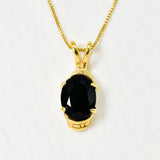 Tribal Onyx Pendant - Black Boho Necklace - Vintage Oval Necklace