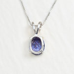 Blue Tanzanite Oval Pendant Back View in White Background