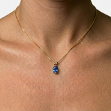 Gold Aquamarine Necklace - Blue Oval Pendant - Gold Aqua Necklace