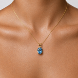 Gold Aquamarine Necklace - Blue Oval Pendant - Gold Aqua Necklace