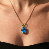 Gold Aquamarine Necklace - Blue Oval Pendant - Gold Aqua Necklace
