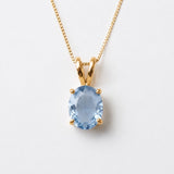 Rose Gold Aquamarine Pendant - Vibrant Blue Necklace - Vintage Oval Necklace
