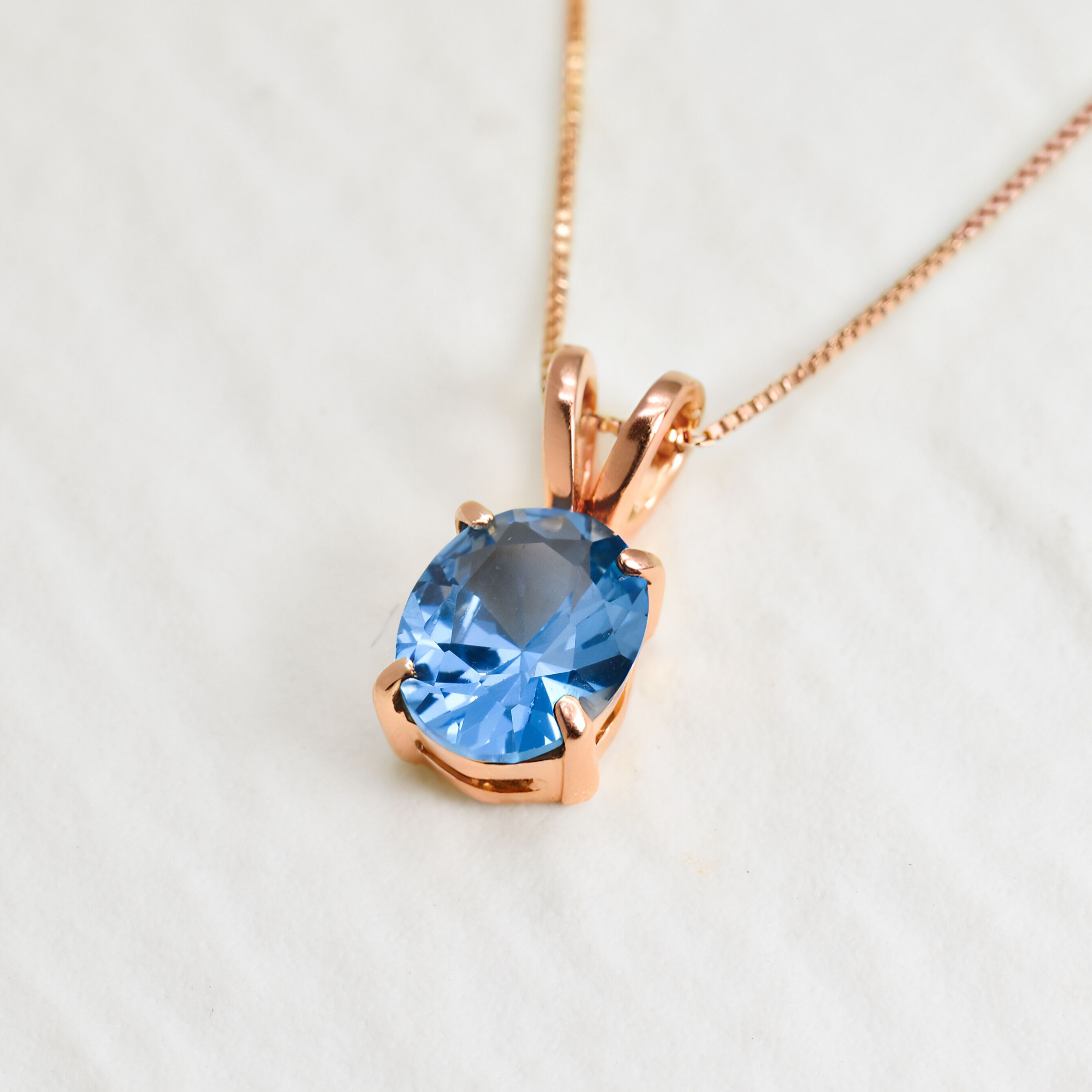 2829-P-cAQU:1-Y: Rose Gold Vermeil Created Aquamarine