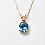 Gold Aquamarine Necklace - Blue Oval Pendant - Gold Aqua Necklace