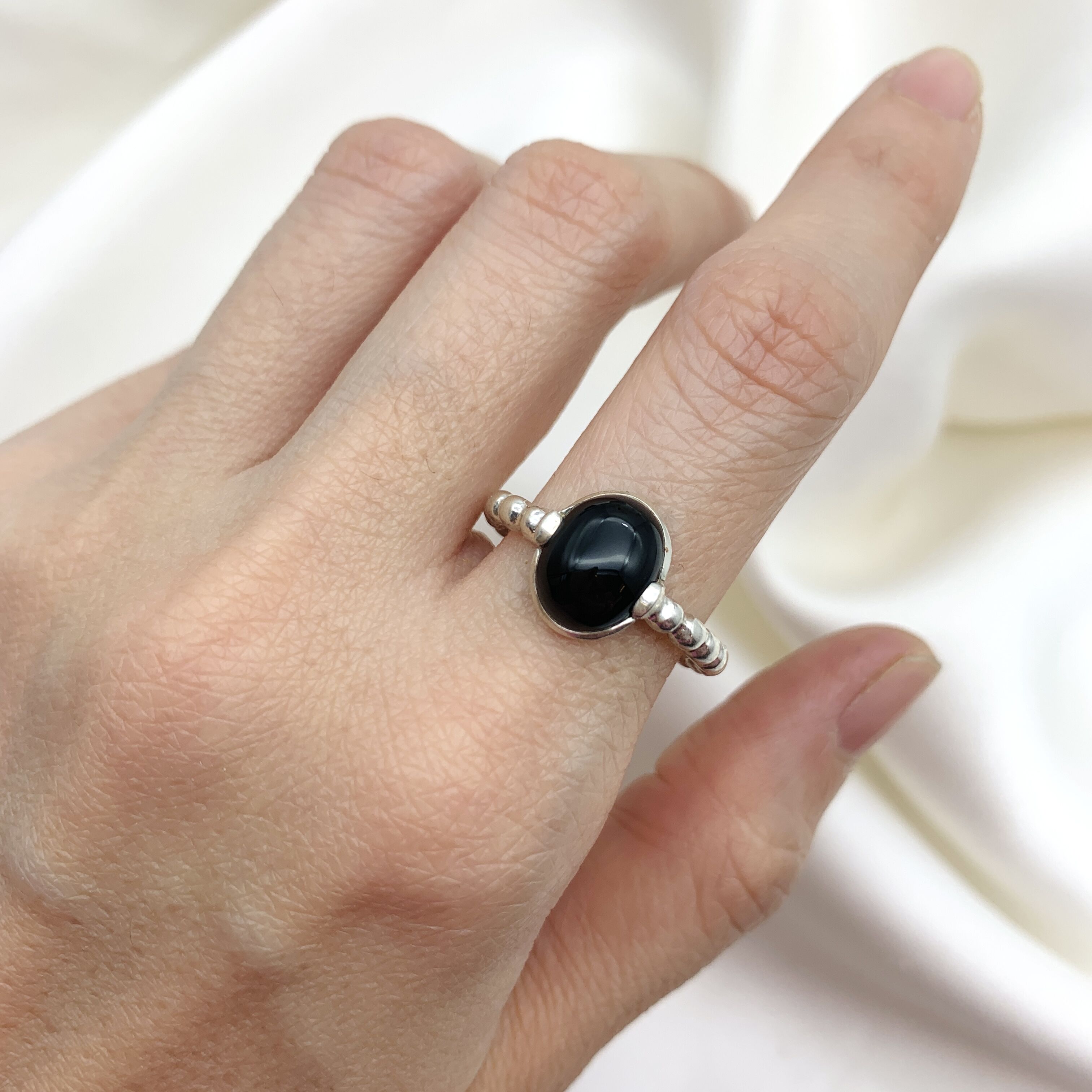 2637-R-nONY: Sterling Silver 925 Black Natural Onyx