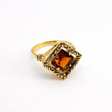 Square Garnet Ring - Red Tribal Ring - Vintage Boho Ring