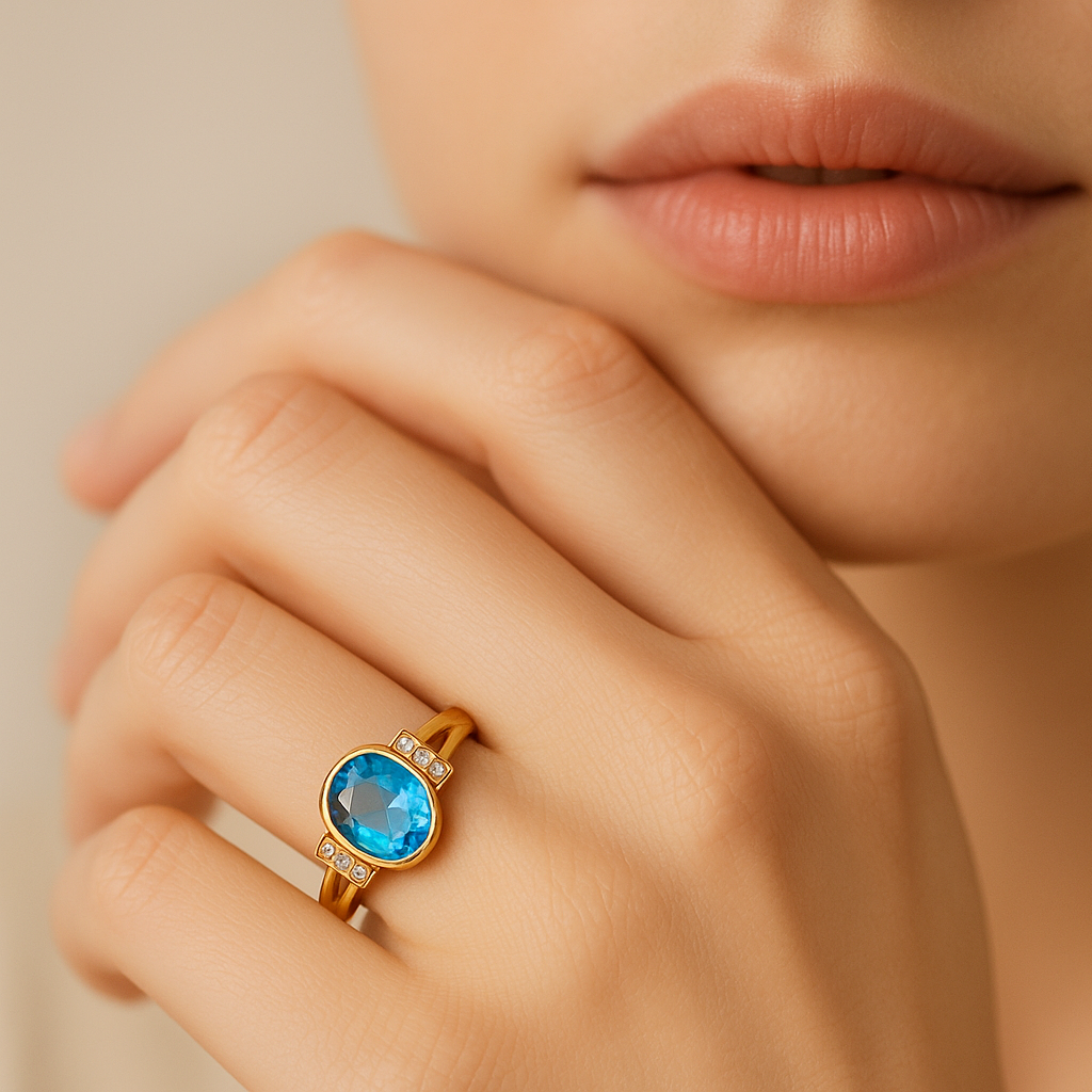 Gold Aquamarine Ring - Aqua Solitaire Ring - Vintage Gold Ring