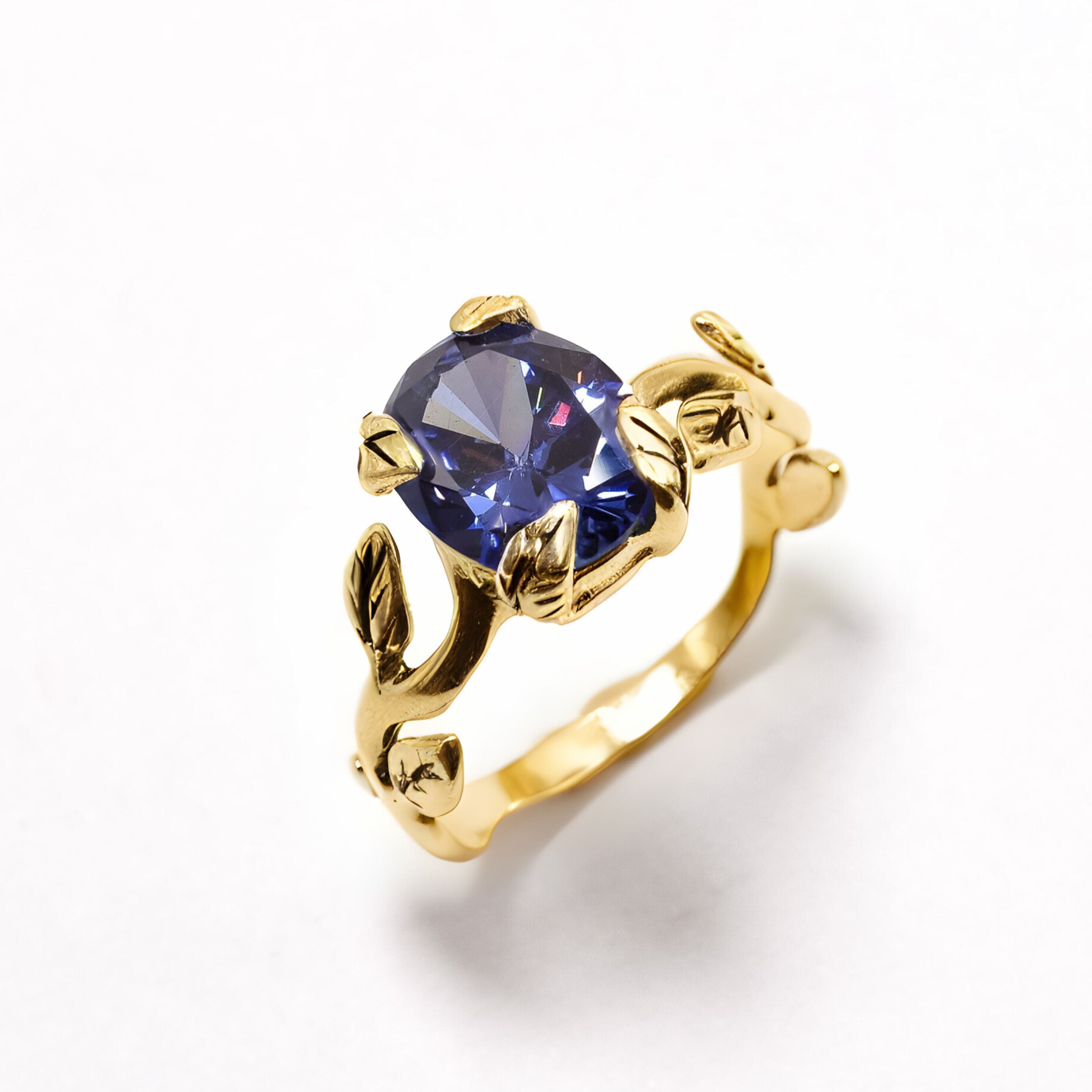Created Tanzanite Ring made in 18k Gold Vermeil with Oval Created Purple Tanzanite in Prong setting, December Birthstone gift idea, symbolizes intuition and transformation, ideal for everyday wear and perfect for birthday gifting and special occasions.