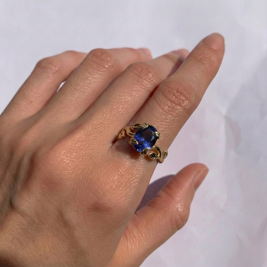 Created Tanzanite Ring in 18k Gold Vermeil, perfect for birthdays and special occasions, symbolizes intuition and transformation.