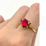 Heart Created Red Ruby Solitaire Ring in 18k Gold Vermeil, July Birthstone, symbolizes passion, perfect for everyday wear and gifts.