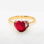 Created Ruby Ring made in 18k Gold Vermeil with Heart Created Red Ruby in Solitaire setting, July Birthstone gift idea, symbolizes nobility, purity, and passion, ideal for everyday wear and perfect for birthday gifting and special occasions.
