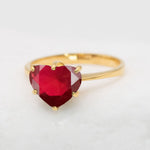 18k Gold Vermeil Ring featuring Heart Created Red Ruby, symbolizing nobility and purity, perfect for birthdays and special occasions.