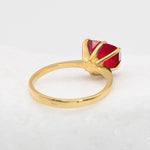 18k Gold Vermeil Ruby Ring with Heart Created Red Ruby, perfect July birthday gift, symbolizes passion and ideal for daily wear.