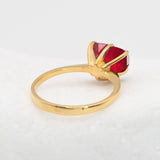 18k Gold Vermeil Ruby Ring with Heart Created Red Ruby, perfect July birthday gift, symbolizes passion and ideal for daily wear.