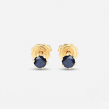 Blue Sapphire Gold Earrings - Real 14k Gold Sapphire Studs - Round Solitaire Earrings