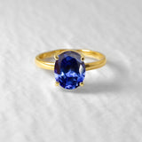Gold Tanzanite Ring - Blue Oval Ring - Classic Solitaire Ring