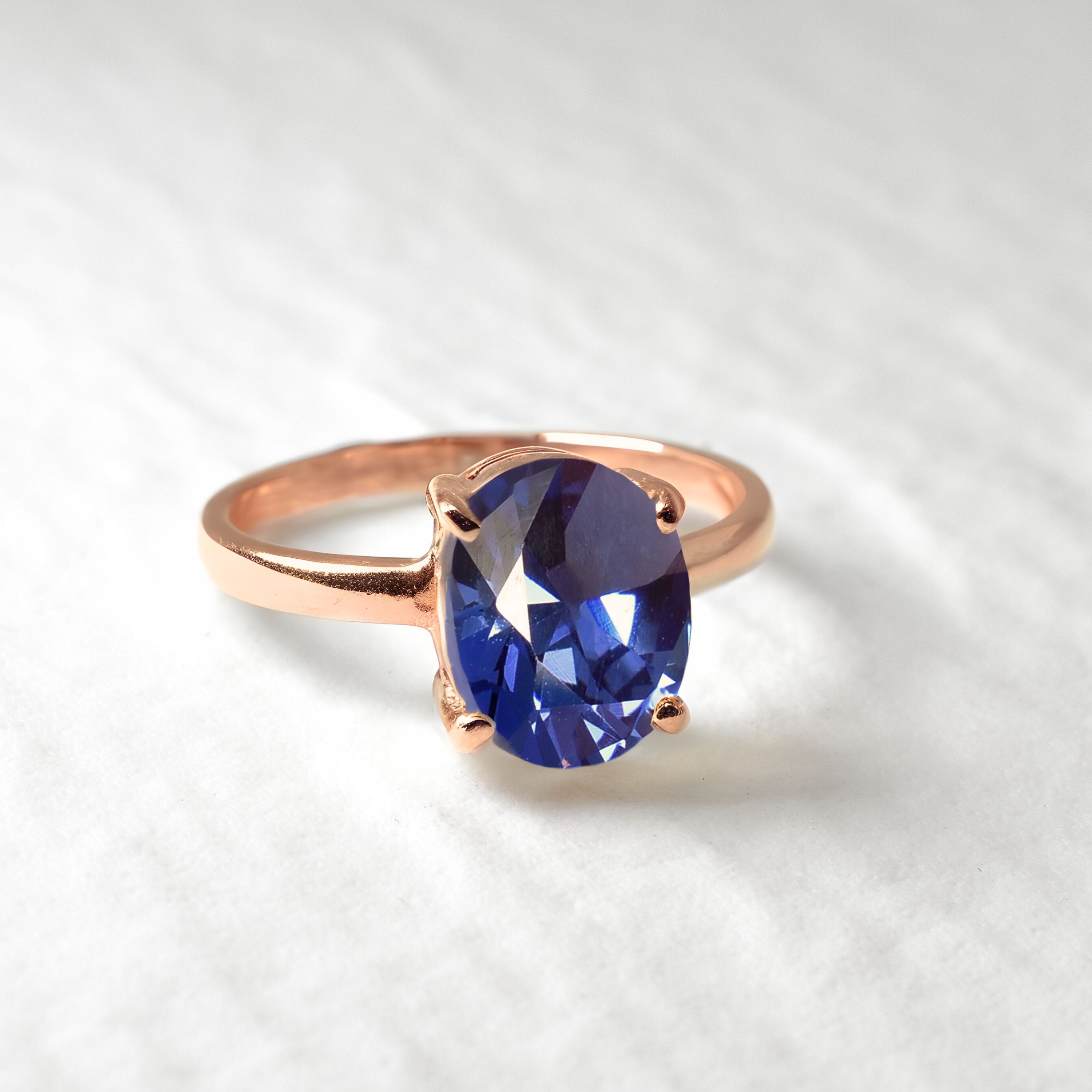 2829-R-cTAN: Rose Gold Vermeil Created Tanzanite 10x8 oval