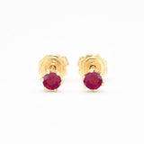 Dainty Ruby Gold Studs - Real 14k Gold Ruby Earrings - Round Ruby Studs
