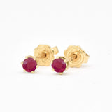 Dainty Ruby Gold Studs - Real 14k Gold Ruby Earrings - Round Ruby Studs