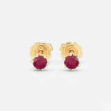 Dainty Ruby Gold Studs - Real 14k Gold Ruby Earrings - Round Ruby Studs