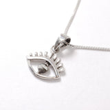 Silver Eye Pendant Angled View in White Background