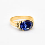 Boho Tanzanite Ring - Rose Gold Horizontal Ring - Blue Tribal Ring