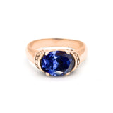 Boho Tanzanite Ring - Rose Gold Horizontal Ring - Blue Tribal Ring