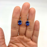 Silver Tanzanite Earrings - Blue Oval Earrings - Vintage Drop Earrings