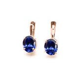 Gold Tanzanite Earrings - Blue Drop Earrings - Vintage Oval Studs