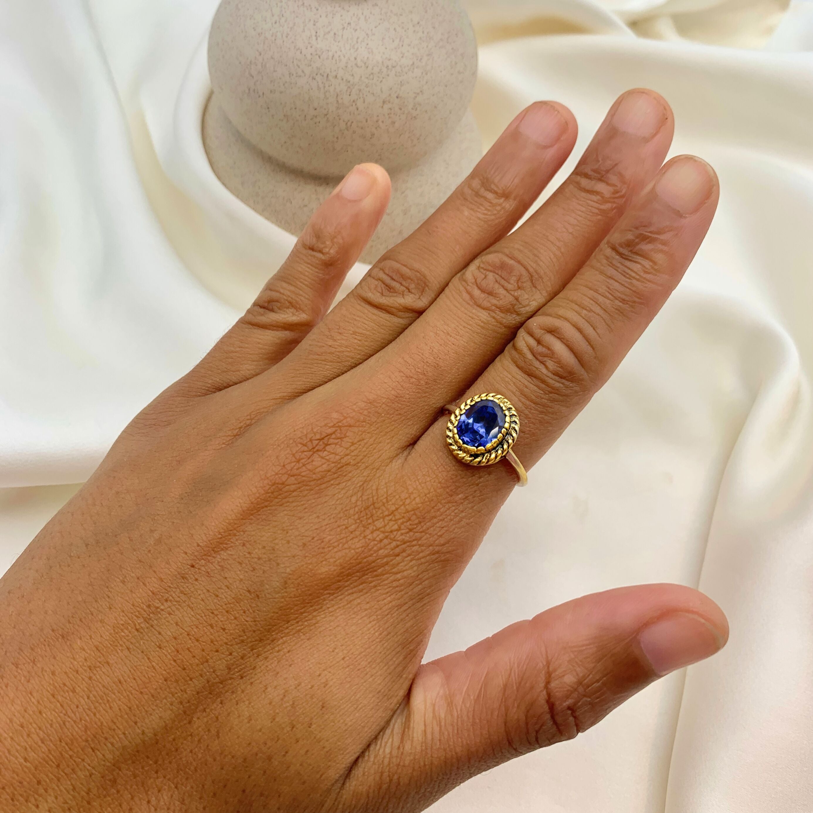 2350-R-cTAN: Gold Vermeil 18k Created Tanzanite 10x8 oval
