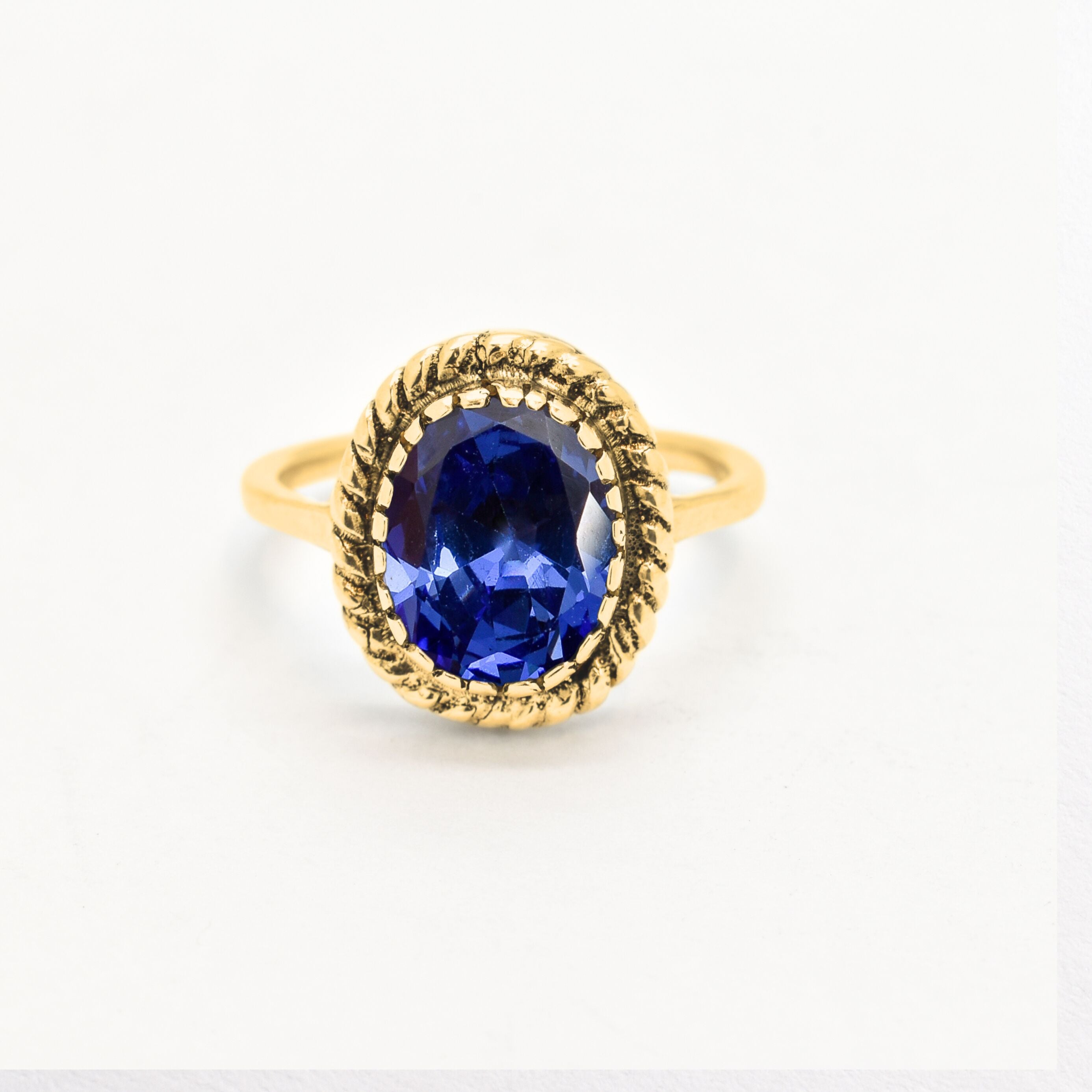 2350-R-cTAN: Gold Vermeil 18k Created Tanzanite 10x8 oval